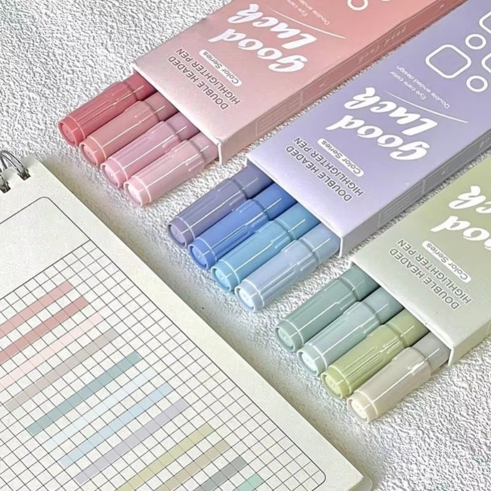 Highlighter Set Pastel - 4pcs/set Creative Dual Tip Highlighter Pens