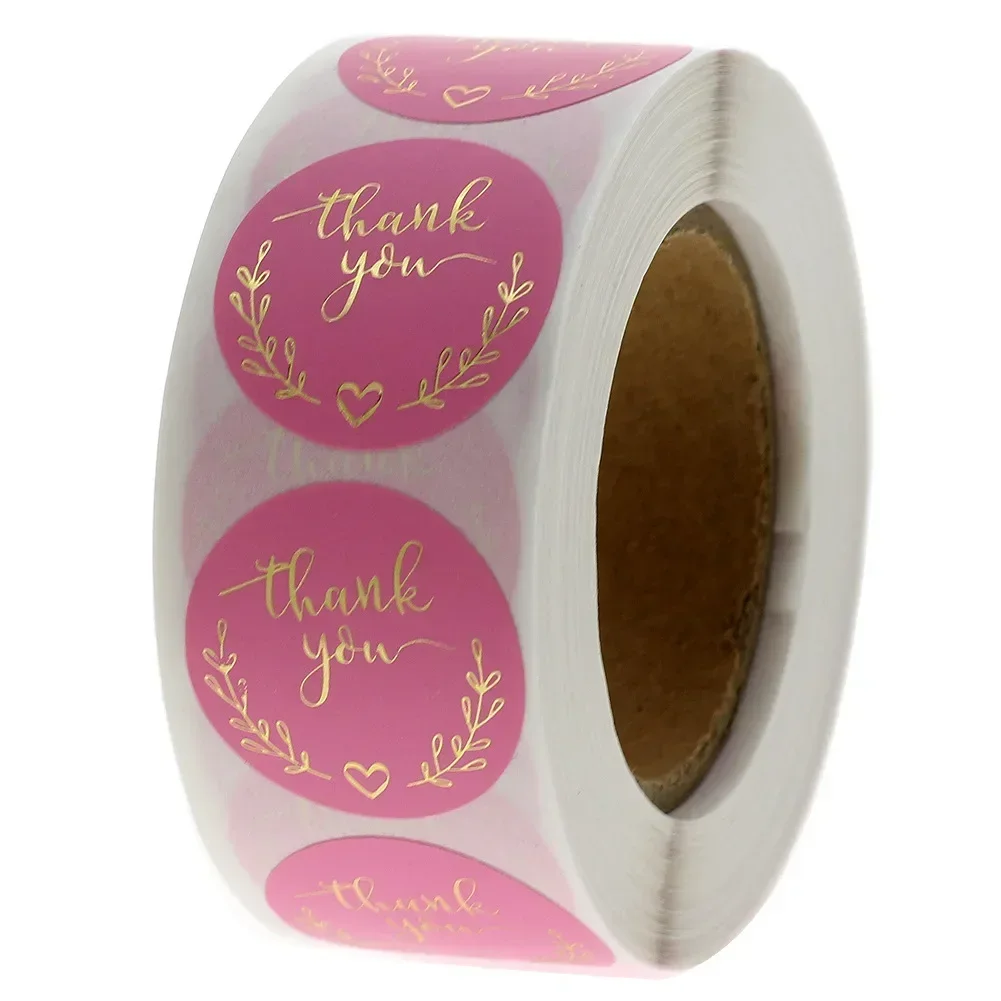 Stationery Supplies Business - 50-500pcs Thank You Sticker Pink Paper