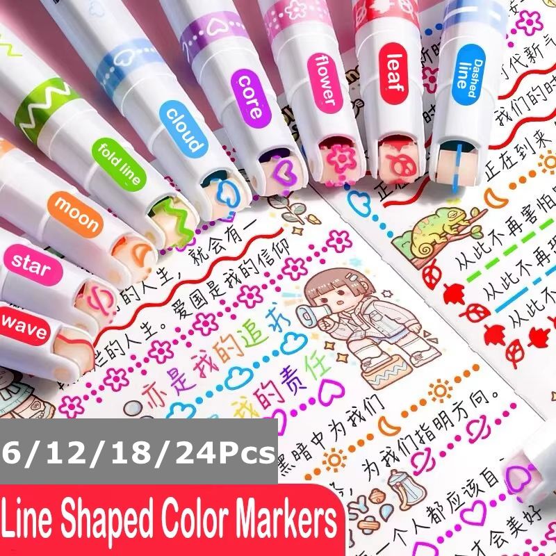Highlighter Set Pastel - 6/12/18/24Pcs Flower Pattern Highlighters, Roller Tip