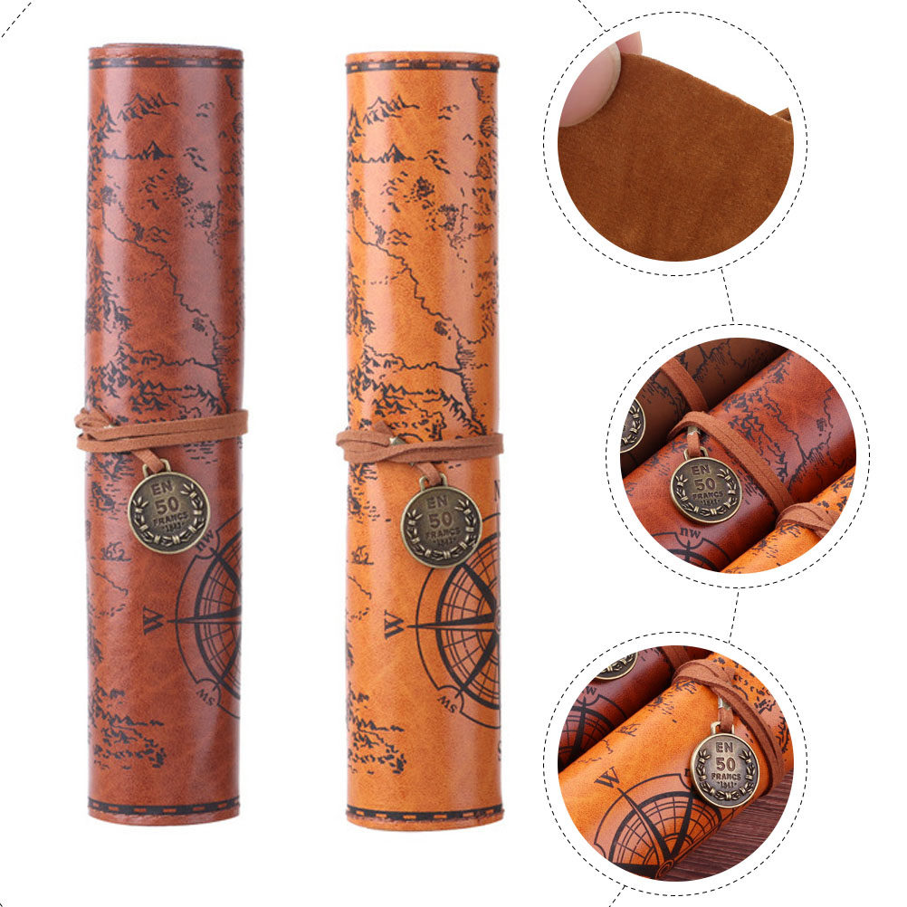 2Pcs Vintage Pencil Case PU Ro - Pen Pouch Roll review and price