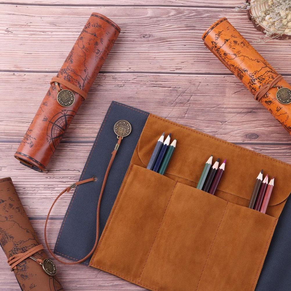 2Pcs Vintage Pencil Case PU Ro - Pen Pouch Roll review and price